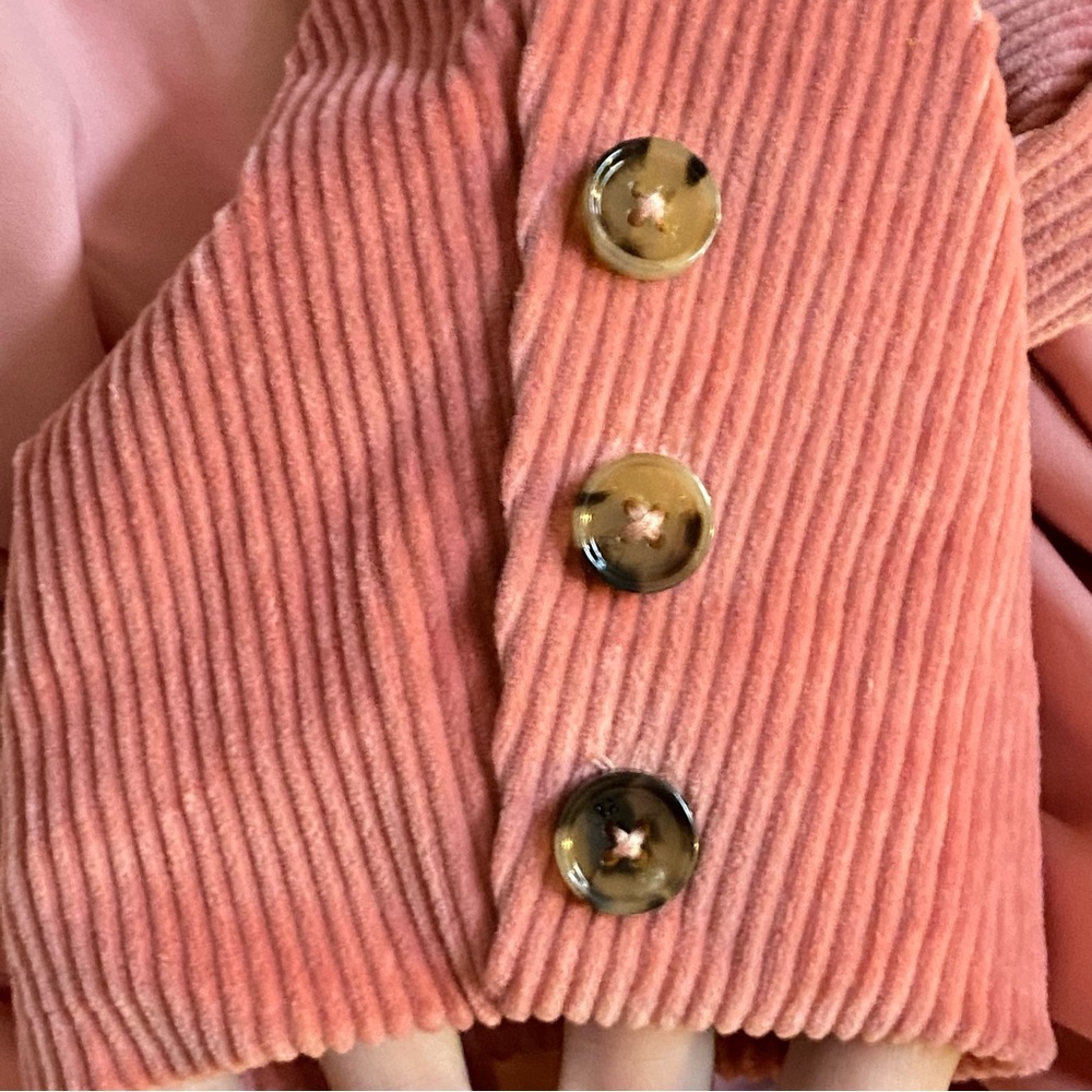 LPA pink Corduroy Zip Up Bustier long puffy puff sleeve square neck top - Picture 8 of 15